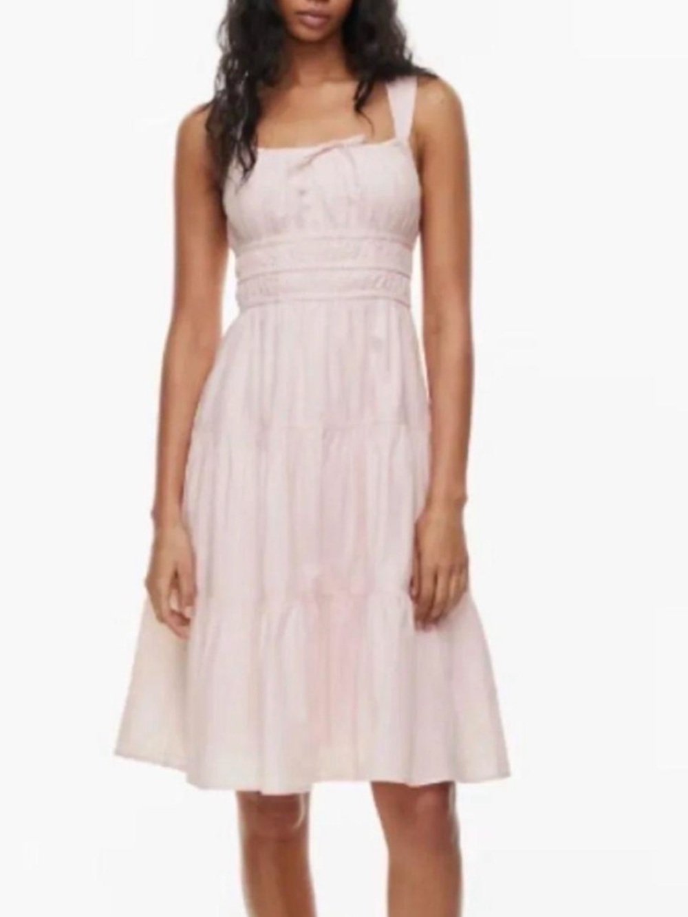 Aritzia Sunday Best Poplin Midi dress Pale Pink Smocked
